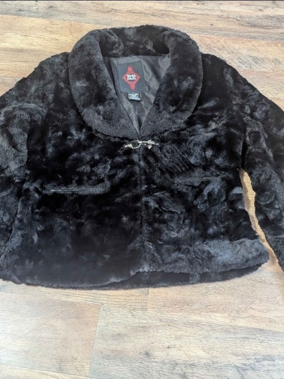 Vintage BB Dakota Y2K Black Faux Fur Cropped Statement Jacket - Size Large